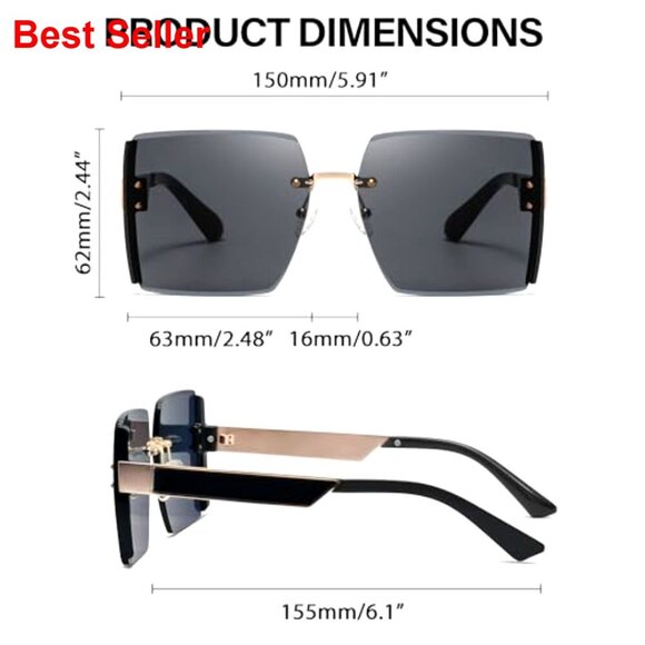 Oversized Square Frameless Sunglasses UV400 Protection Women\'s Shades main image 2